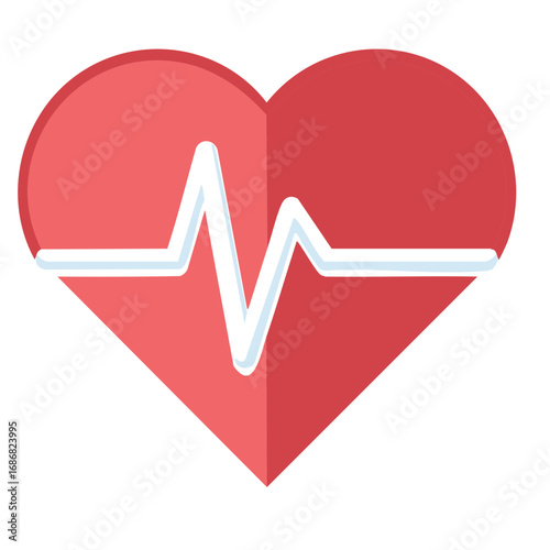 Red heart icon with white electrocardiogram line, symbolizing health, medical care, and life