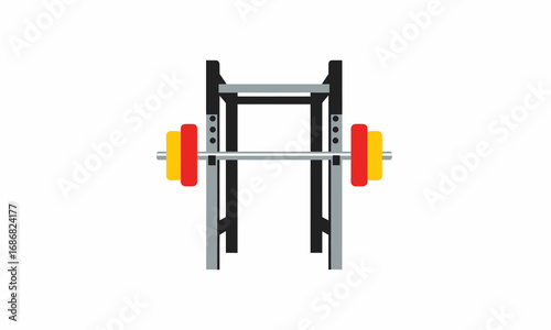 Weightlifting Rack with Barbell and Weights, Gym Equipment, Fitness Training.