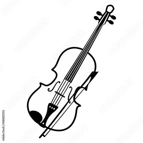 Elegant Black and White Violin Illustration: Musical Instrument Design, Classical Music Theme