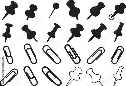 thumbtack, pushpin, pin, paperclip, stationery, office supplies, office, supplies, icon, symbol, clip, fastener, drawing pin, tack, office equipment, stationery supplies, office stationery, office cli