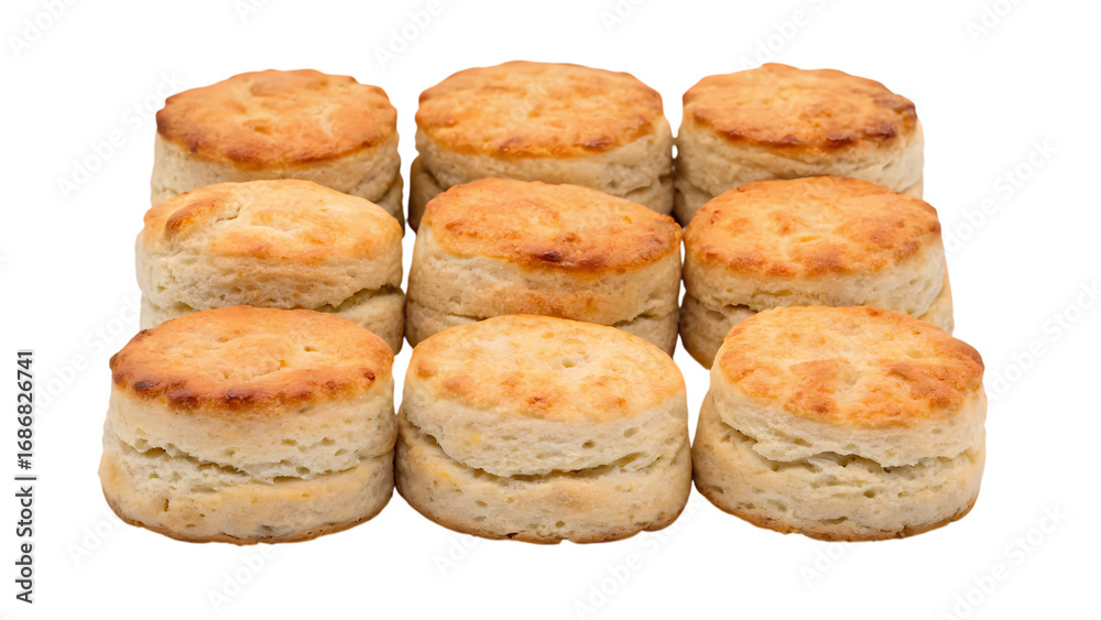 Fototapeta premium Nine biscuits arranged in a group isolated on transparent background