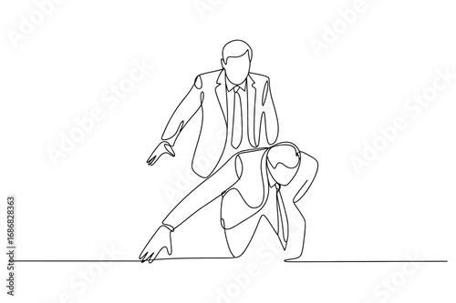 Continuous Line Art of Businessmen Fighting – Tension and Competition Illustration