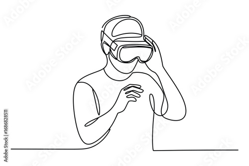 Continuous Line Art of VR User – Innovation and Digital Experience Illustration