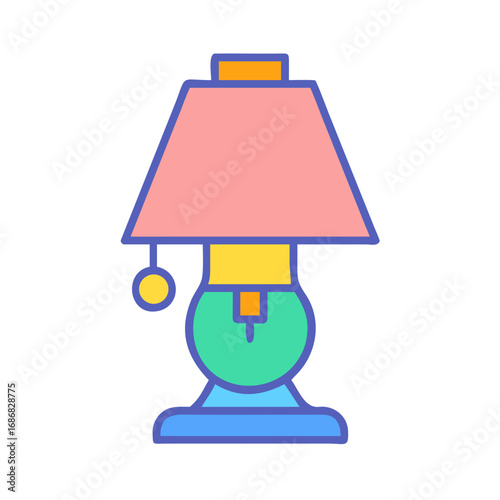 Colorful table lamp with pink shade and green base design  