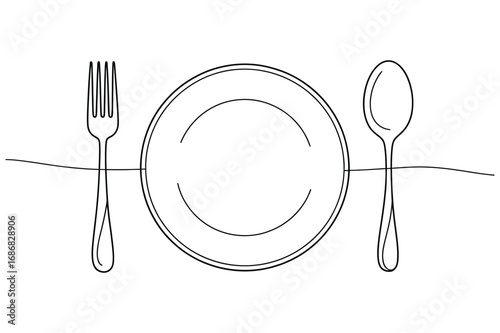 Continuous Line Art of Table Setting – Food and Meal Vector