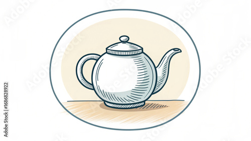 Hand Drawn Teapot Illustration in a Circle kettle beverage