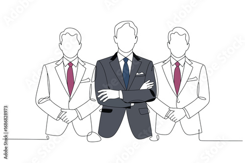 One Line Drawing of Businessmen Team – Professional Corporate Group Vector