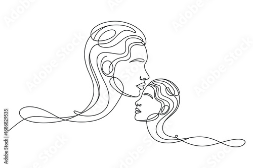Continuous Line Sketch of Woman and Girl – Maternal Love Symbol
