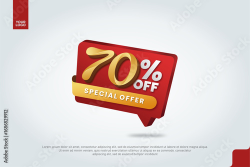 70 Percent Off Sale Promotion Label with Red Chat Bubble