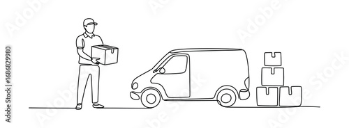 Continuous Line Drawing of Delivery Service – Online Order Illustration