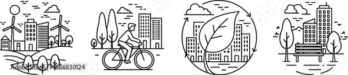 Sustainable city life with eco-friendly transport and renewable energy sources