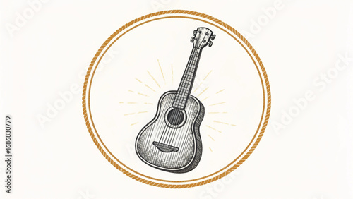 Hand Drawn Ukulele with Sunburst Effect guitar music