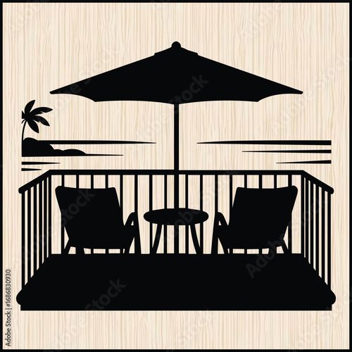 a tropical resort balcony silhouette