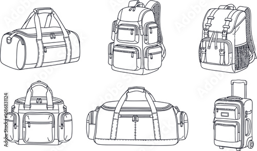 Collection of diverse travel bags and luggage, showcasing different styles for journeys.