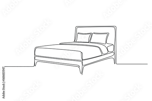 Continuous Line Drawing of Modern Bed – Bedroom and Comfort Concept