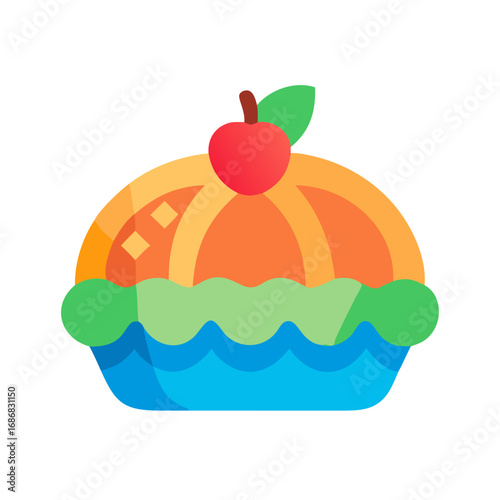 Colorful apple pie with green crust and leaf decoration  