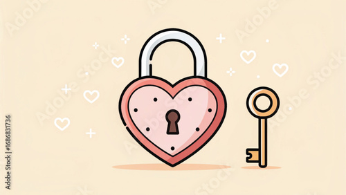 Heart Shaped Lock and Key Illustration love romance