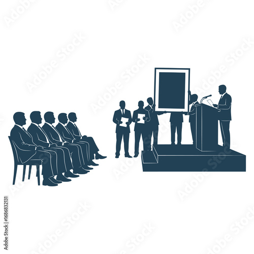 Audience watches presentation on a stage