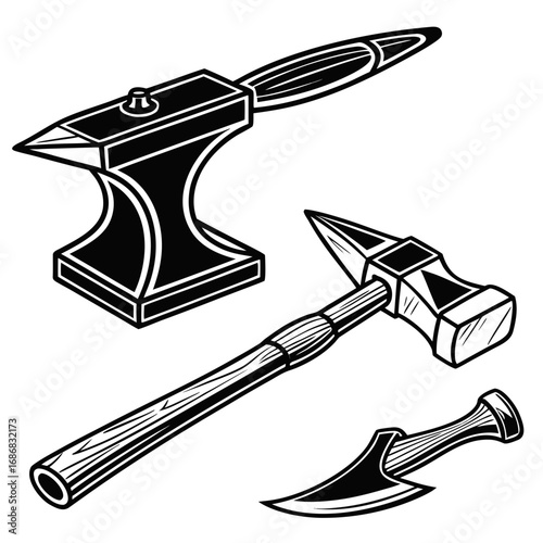 Blacksmith tools anvil hammer axe metalworking
