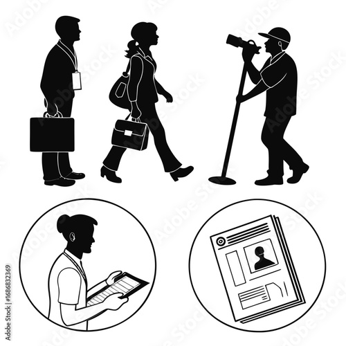 Business professionals and job application icons resume