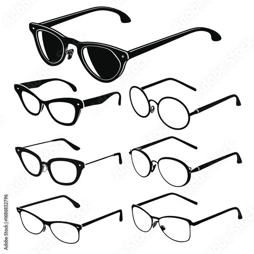 Collection of modern eyeglasses and sunglasses silhouettes eyewear fashion