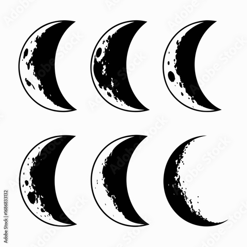 Crescent moon phases black white celestial bodies astronomy
