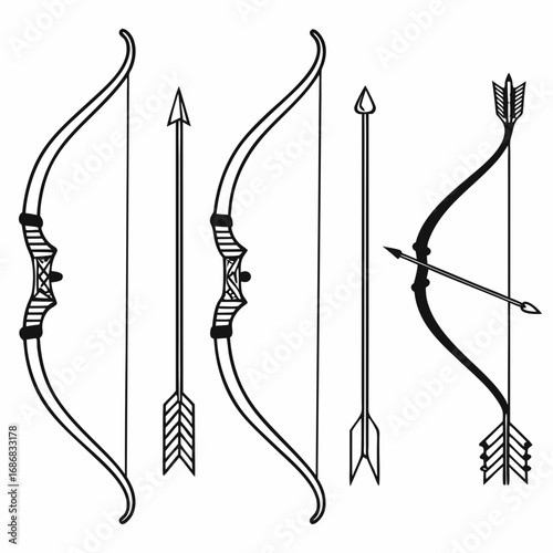 Curved bows and arrows collection archery sport