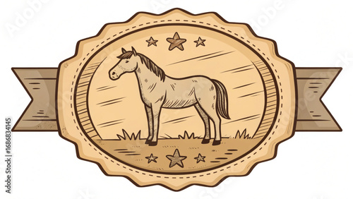 Horse Emblem with Stars and Ribbon equine animal