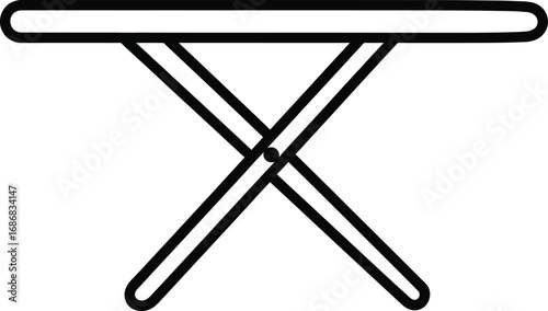 Simple line drawing of a portable ironing board with crossed legs