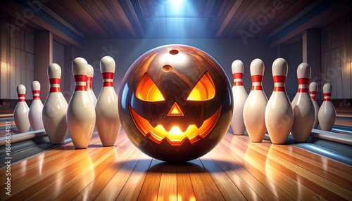 Spooky bowling ball in alley