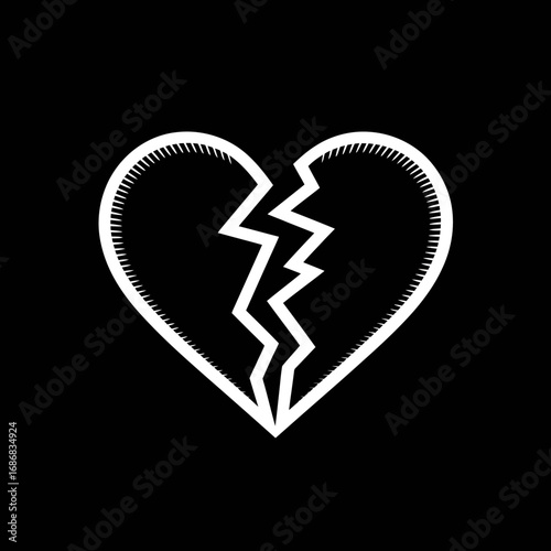 Broken Heart Silhouette on Black Background Symbolizing Loss and Emotional Pain with Detailed Jagged Edge Design Concept