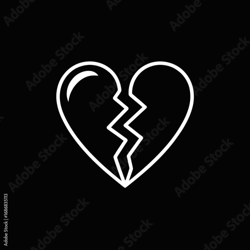 Broken Heart Silhouette on Black Background Symbolizing Loss and Sadness Conceptual Artwork for Valentines Day and Relationship Issues