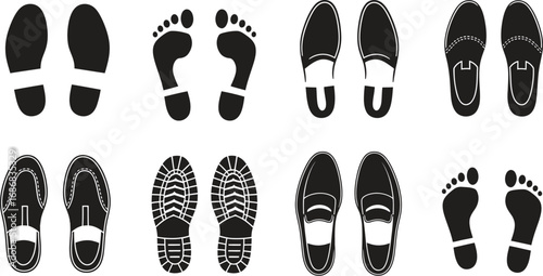 Diverse footwear and footprints symbolize different journeys and styles.