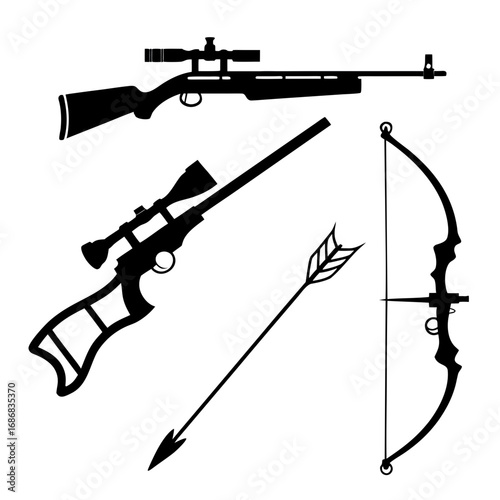 Hunting rifles bow and arrow silhouettes archery