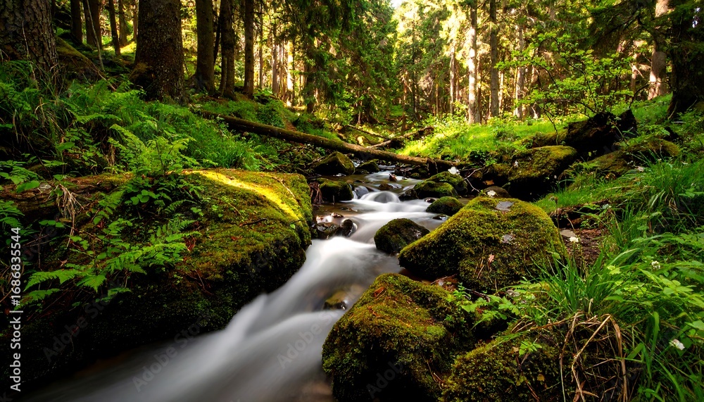 Obraz premium Forest stream flowing over rocks