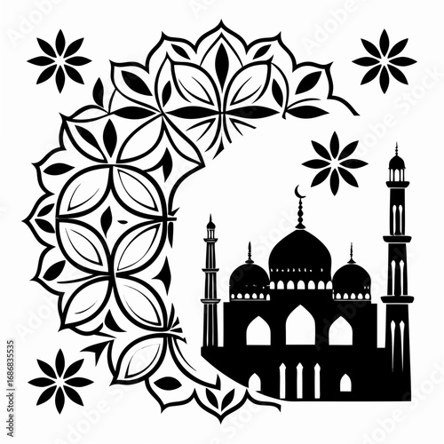 Islamic mosque and floral motifs architecture dome