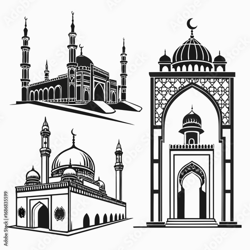 Islamic mosque architecture and entrance arch designs building