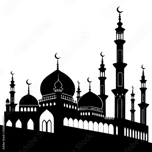 Islamic mosque architecture with domes and minarets building