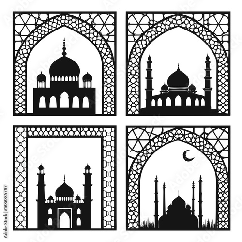 Islamic mosque architecture with ornate geometric patterns vector