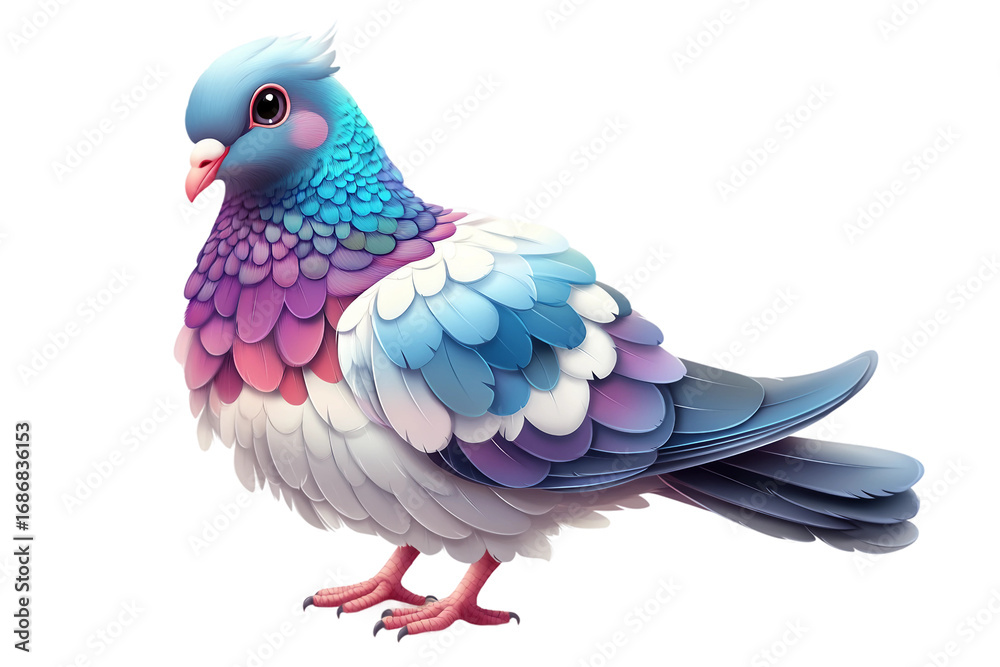 Fototapeta premium Playful illustration of Jacobin pigeon in cartoon style isolated on transparent background