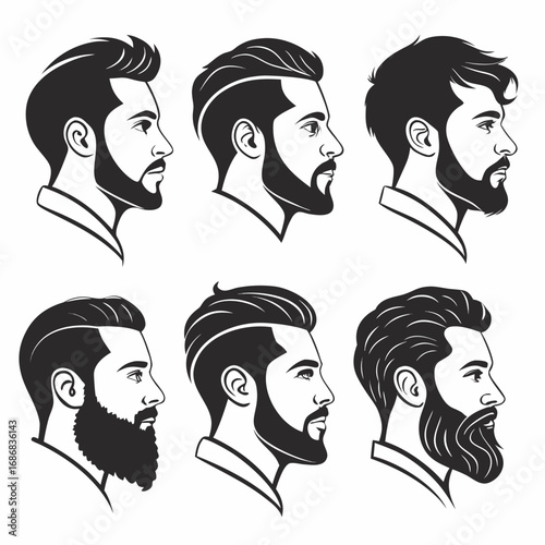 Male hairstyles and beard styles silhouettes profiles