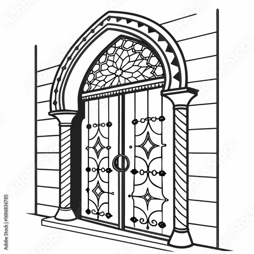 Ornate Islamic archway with decorative metal doors doorway metalwork