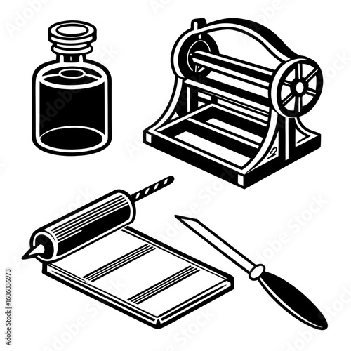Printing press ink bottle roller and cutting tool publishing