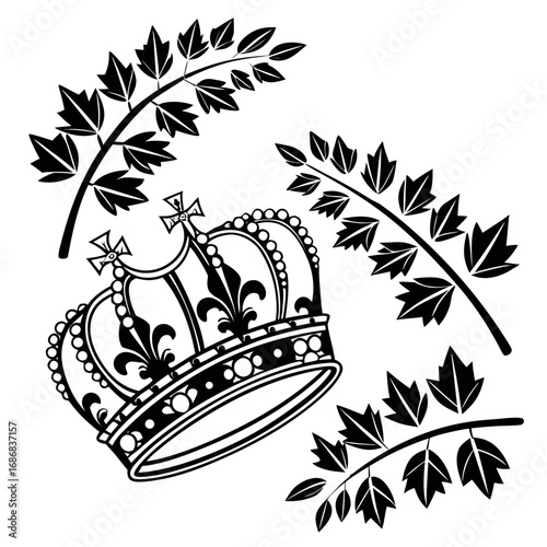 Royal crown with decorative foliage monarchy regal