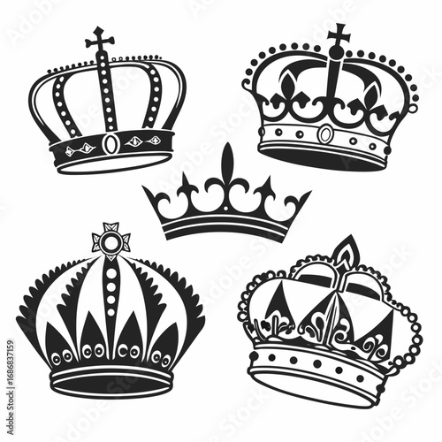 Royal crowns and emblems black silhouettes monarchy regal
