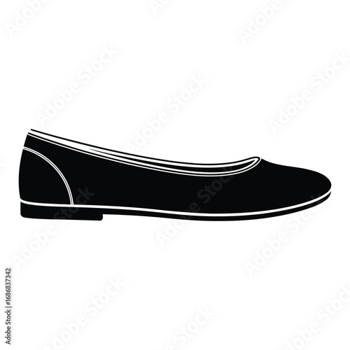 Ladies Low-cut Flats Canvas Flat Shoes Silhouette, Vector, Illustration, Outline, Line Art, Icon, White Background.