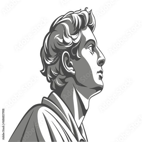 Stylized profile of a man with flowing hair head sculpture