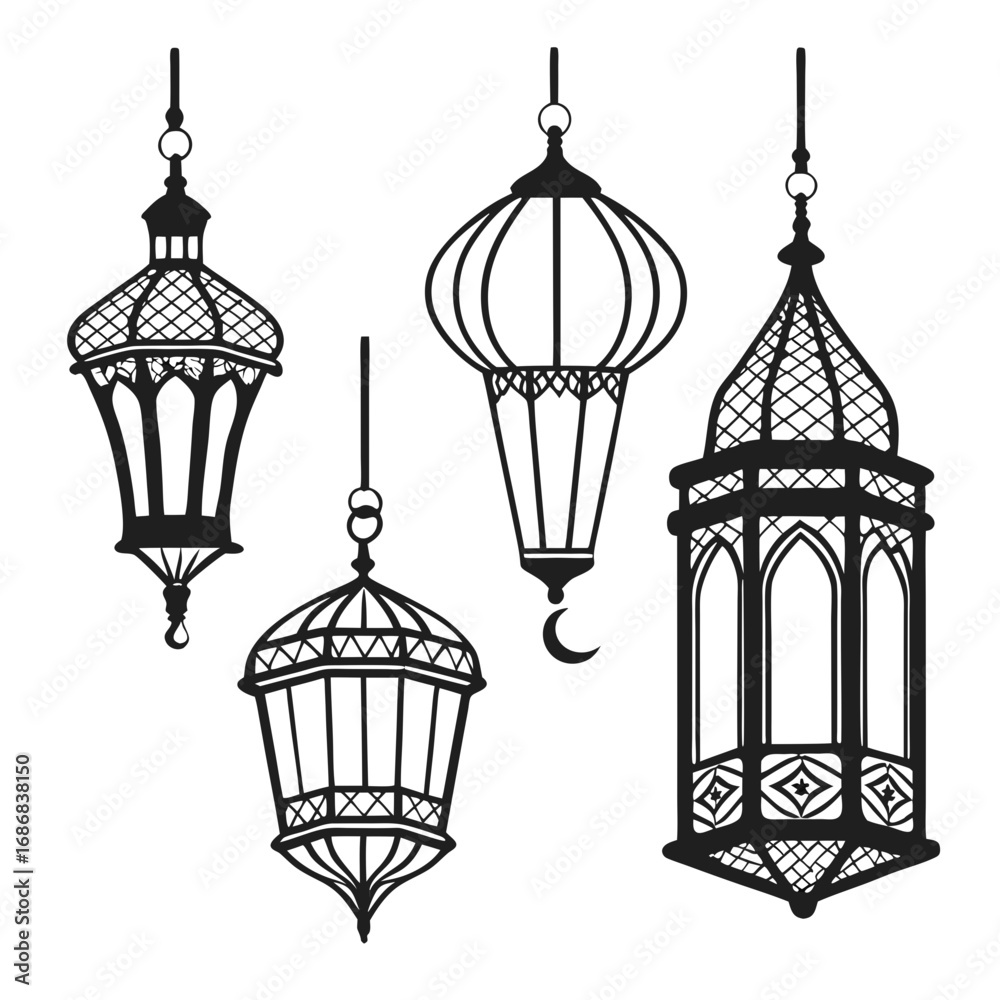Obraz premium Traditional Islamic Lantern Silhouettes Collection Islamic lanterns decorative