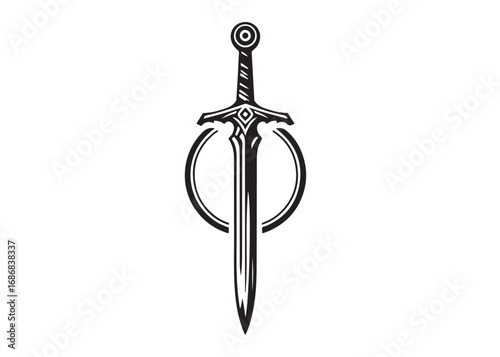 sword logo silhouette vector, vector sword silhouette logo illustration, vector silhouette of medieval dagger, sword weapon vector logo design, dagger or sword logo silhouette vector on background.
