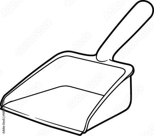 Simple outline drawing of a dustpan, a cleaning tool for collecting debris